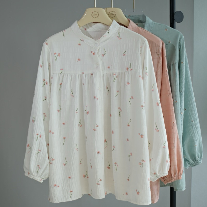 Kemeja wanita korean style / kemeja wanita motif bunga / Pakaian wanita muslim / Pakaian wanita leng