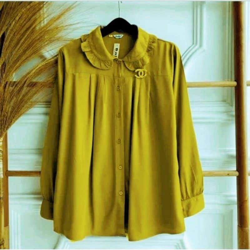 Atasan Geovani Best Seller // Geovani Blouse Kemeja Polos Wanita Bahan Kringkel Model Kekinian