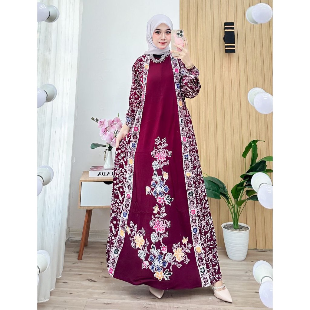 LONGGDRESS BATIK BUSUI DASTER PANJANG GAMIS BUSANA MUSLIMAH KEKINIAN MOTIF TERBARU