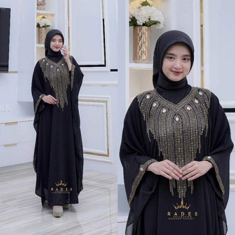 Rades - Kaftan Balqis Ceruty Babydoll Mewah Elegan Jumbo Wanita Muslim Pesta Lebaran Kondangan Nyama