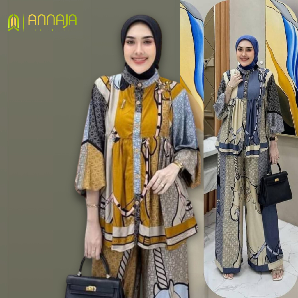setelan wanita kekinian LEODRA VALENCIA oneset wanita kekinian bahan rayon premium motif terbaru
