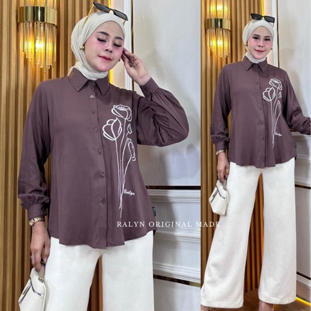 Ralyn - ARMENA Bluse Bordir Kemeja Wanita Atasan Lengan Panjang Baju Cewek