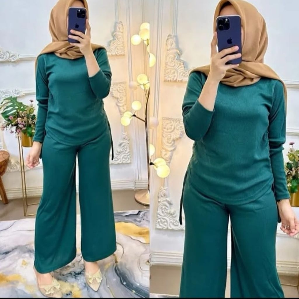 OneSet Serut Rib Knit Setelan Serut Samping Kiri Kanan Baju