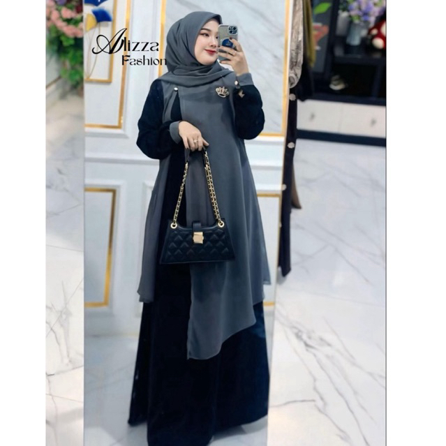 Mahira Dress poka gamis wanita terbaru kombinasi ceruty premium| set hijab premium kekinian