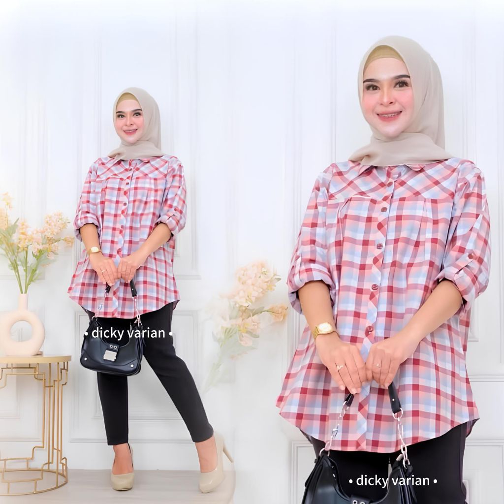 Kemeja Blouse Katun Kotak Warna Kemeja Blus Wanita