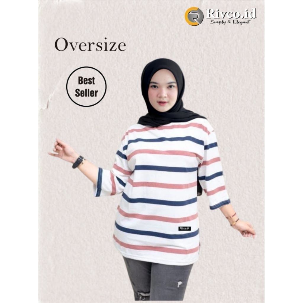 Kaos Over Size wanita full salur terbaru Termurah Rivco