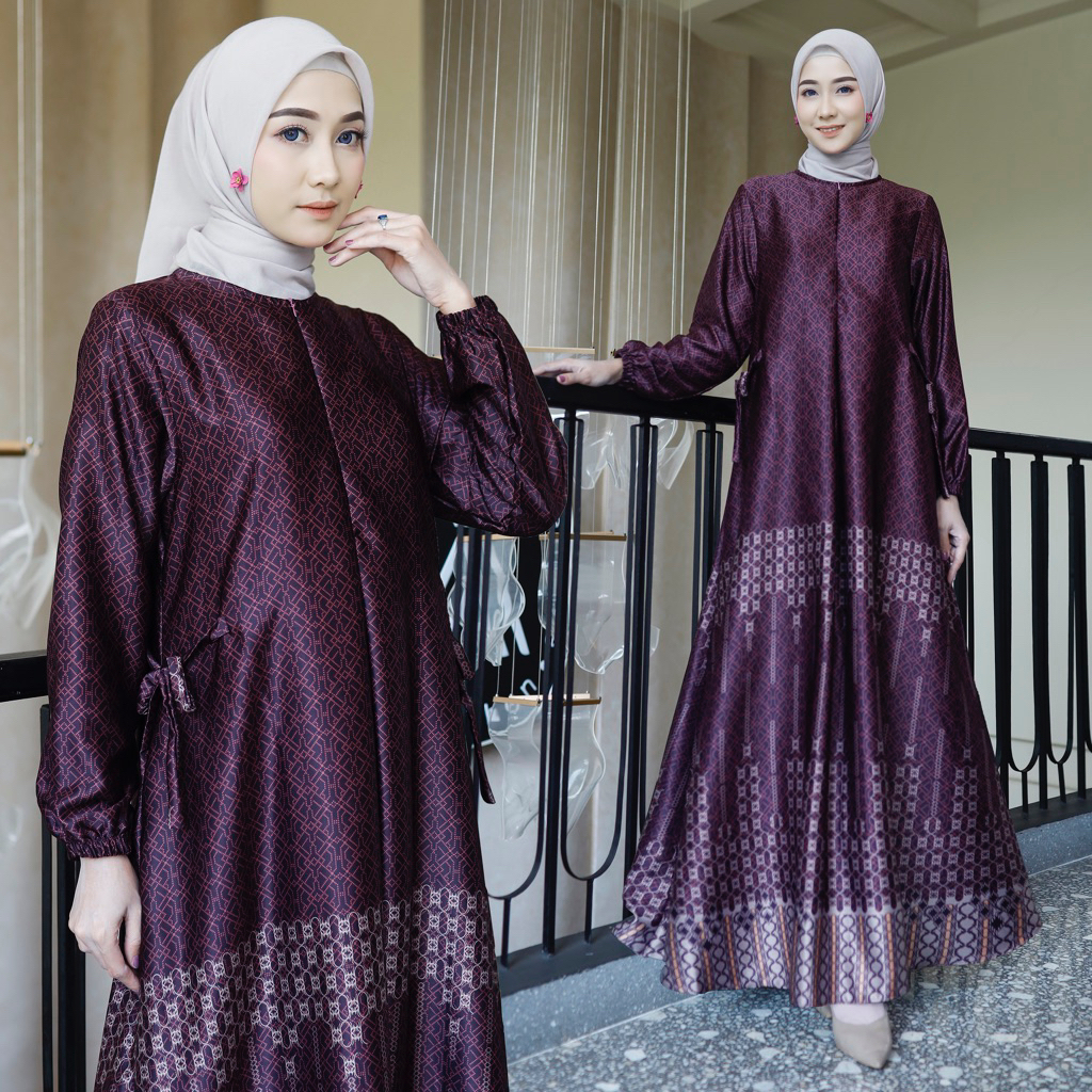 gamis silk motif premium terbaru busui dan jumbo