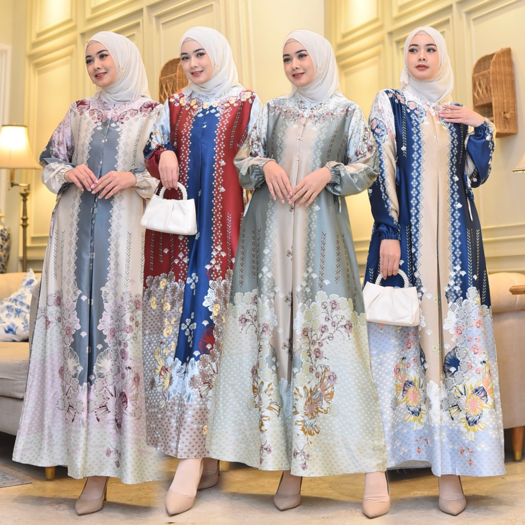 gamis silk motif premium terbaru busui dan jumbo