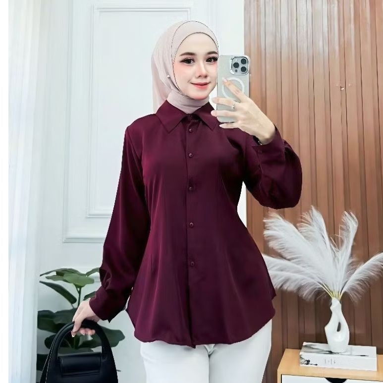 DLTS93 - Kemeja Wanita Lengan Panjang Blouse Polos Kerja dan Kuliah Formal X Kasual Kekinian