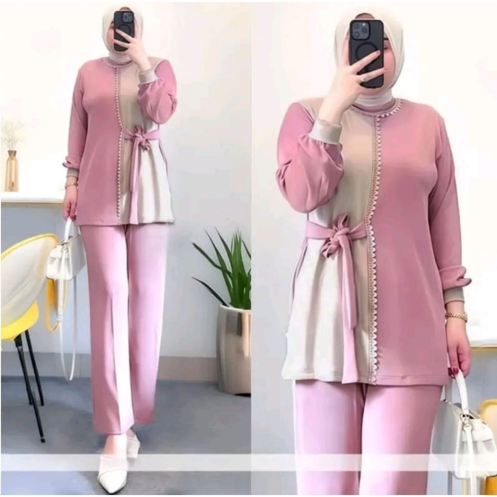 CLARA SET KNIT RENDA TALI SAMPING LD 110//ONE SET CLARA KNIT RENDA KEKINIAN REMAJA DEWASA