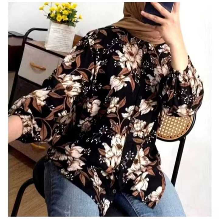 Atasan Wanita Kemeja Rayon Kekinian-Kemeja Viral Motif Blouse