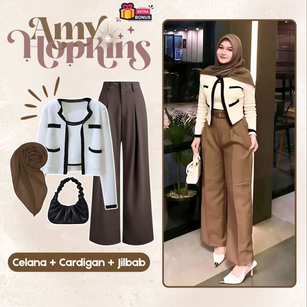 One set 3in1 cardigan kardigan celana jennie knit jilbab bella square | ootd outfit oneset setelan w