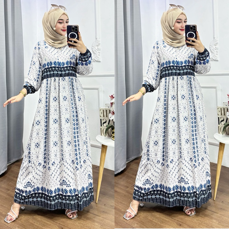 MIDI DRES MOTIF ETNIC TERBARU BAHAN RAYON PREMIUM BUSUI