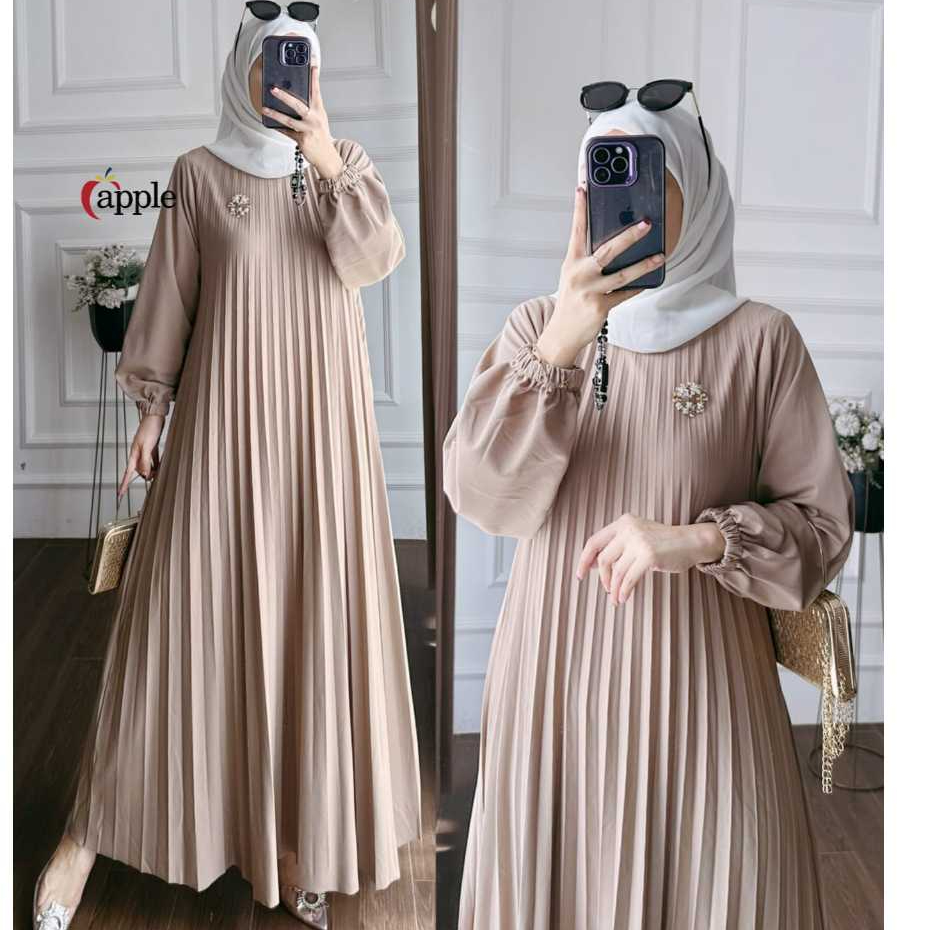 Izza Gamis Plisket Terbaru Gamis payung Lengan Kerut Maxi Dress Bahan Hyget Premium