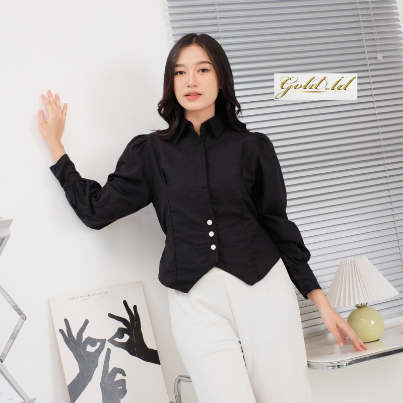 SANJU BLOUSE -HALINKA Shirt -Kemeja kancing -Kemeja Kantor -Kemeja Formal -Kemeja Korean Style