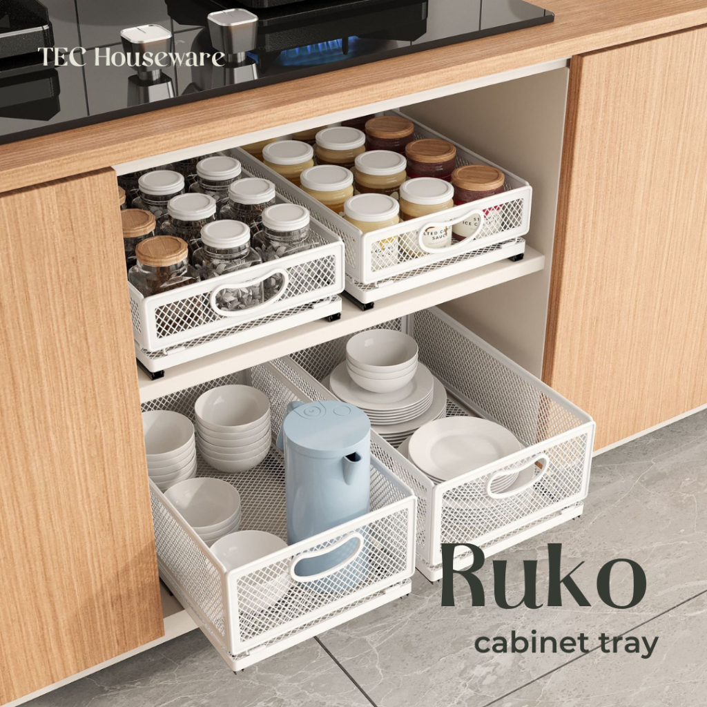 Organizer Storage Rack • TEC • RUKO Stackable Pull Out Storage Cabinet Spice Storage Basket Kitchen Spice Rack Pull Cabinet Organizer Multipurpose Rack Under Kitchen Drawer Nordic Style Neat Pot Storage Kitchen Bathroom Multipurpose Sturdy Sliding Drawer