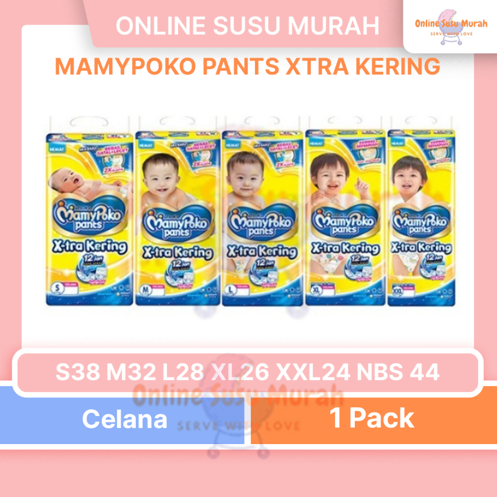 MAMYPOKO PANTS XTRA KERING S38 M32 L28 XL26 XXL24 NBS 44 TAPE S 38 M 32 L 28 XL 26 XXL 24 MAMY POKO 