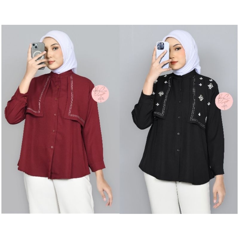 BELLA Blouse Atasan Kemeja Layer Polos Wanita Shakila Botega Kerja Kasual Kekinian