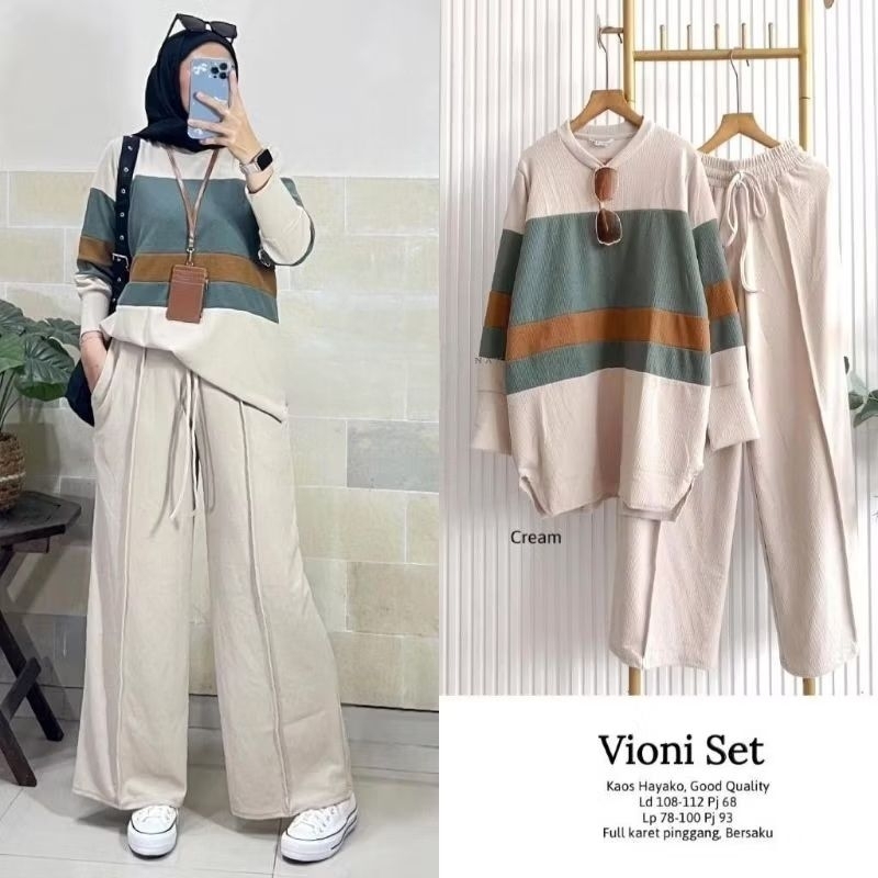 VIONI SET WANITA MODERN TRENDI SETCELANA LENGAN PANJANG SETELAN KAOS HAYAKO TEBAL MELAR ALL SIZE LD