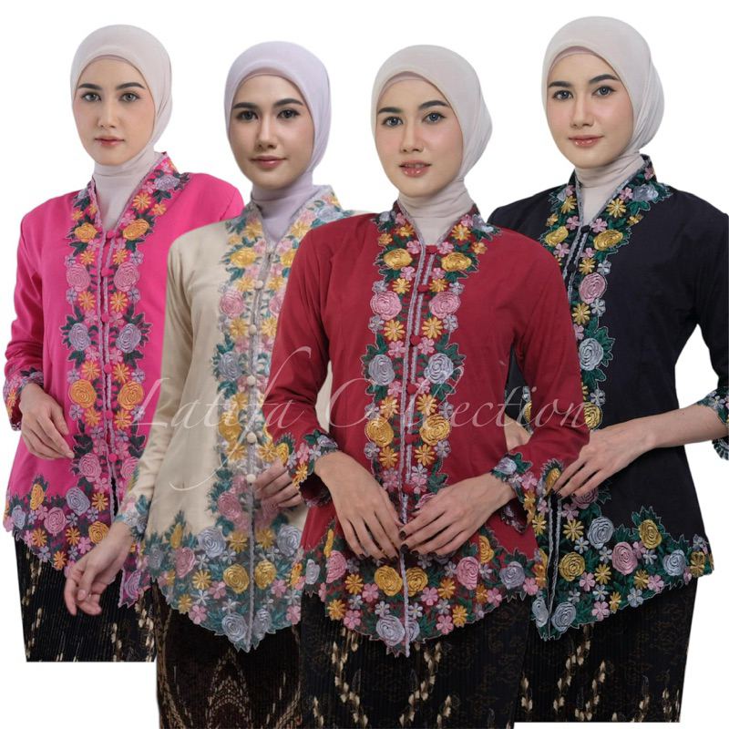 Kebaya Encim Modern Bordir Warna Bahan Katun Lengan Panjang