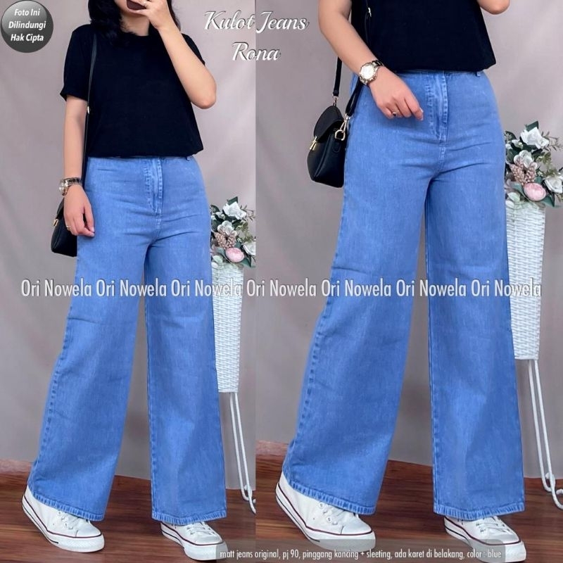 CELANA POLOS JEANS KULOT RONA HIGHWAIST BLUE SERIES STANDART DAN JUMBO UKURAN