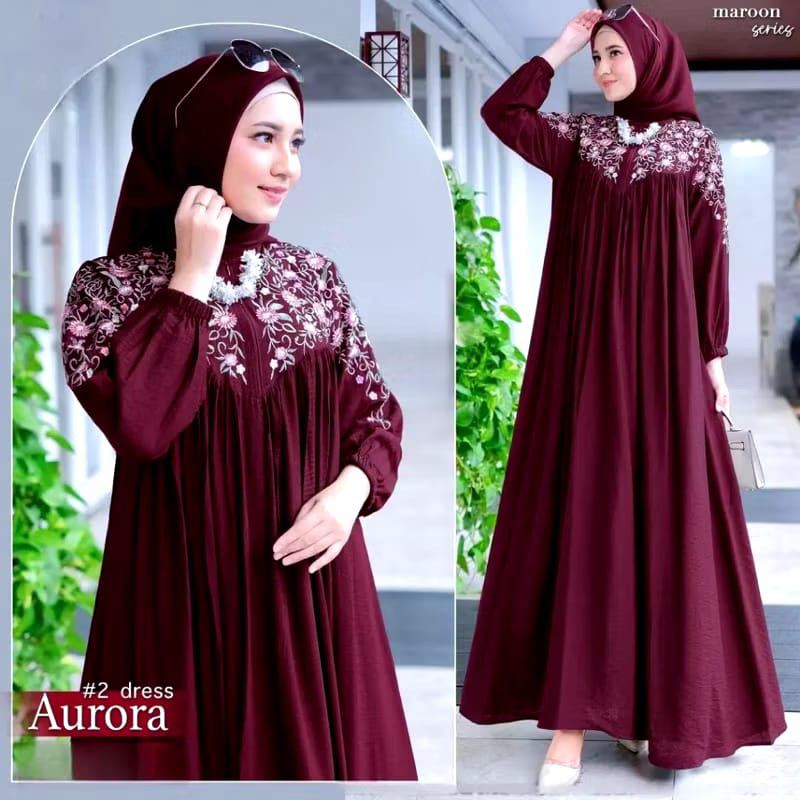GAMIS AURORA BORDIR PREMIUM CRINKLE AIRFLOW #GAMIS BORDIR TERBARU