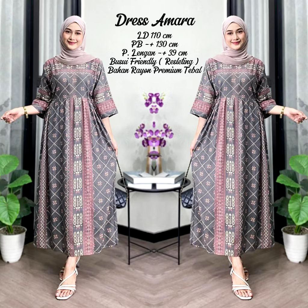 [TERLARIS] Dress Rayon Arabian Motif Etnik Lengan 3/4 Panjang Selutut Mata Kaki Jumbo Busui Friendly