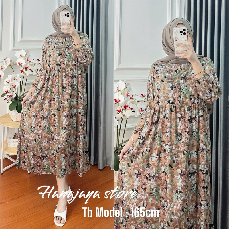 Kalana Midi Dress LD 120 Dress Busui friendly mat rayon MOTIF BUNGA
