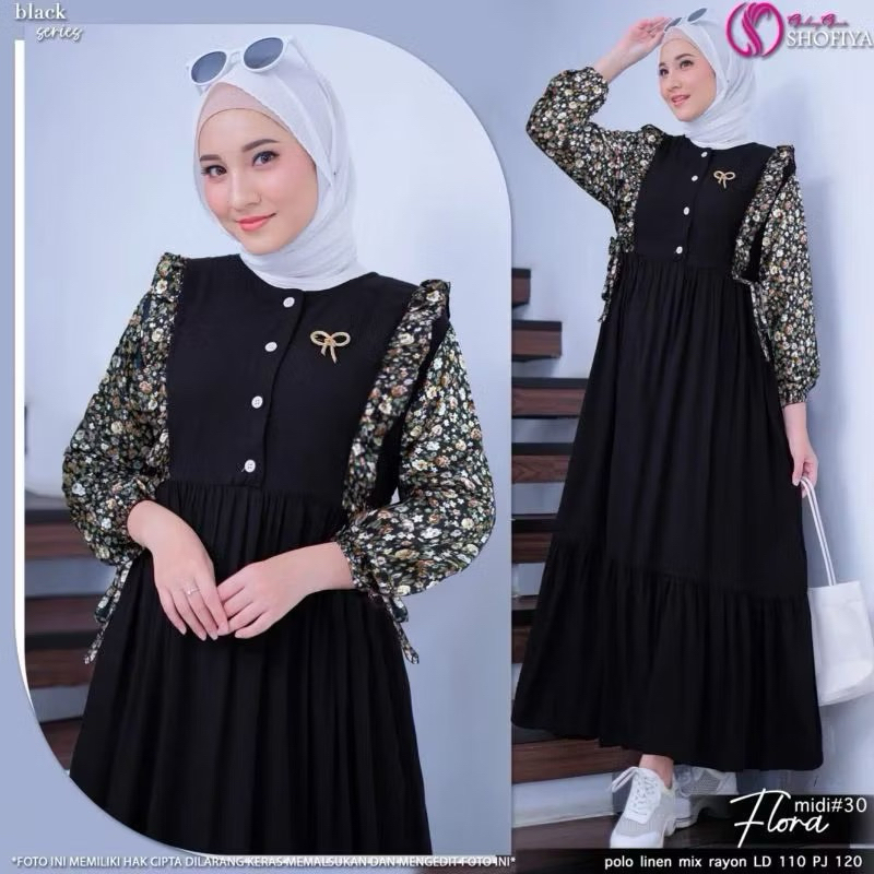 GAMIS FLORA KOMBINASI BAHAN CRINGKEL AIRFLOW MIX RAYON MOTIF BUNGA