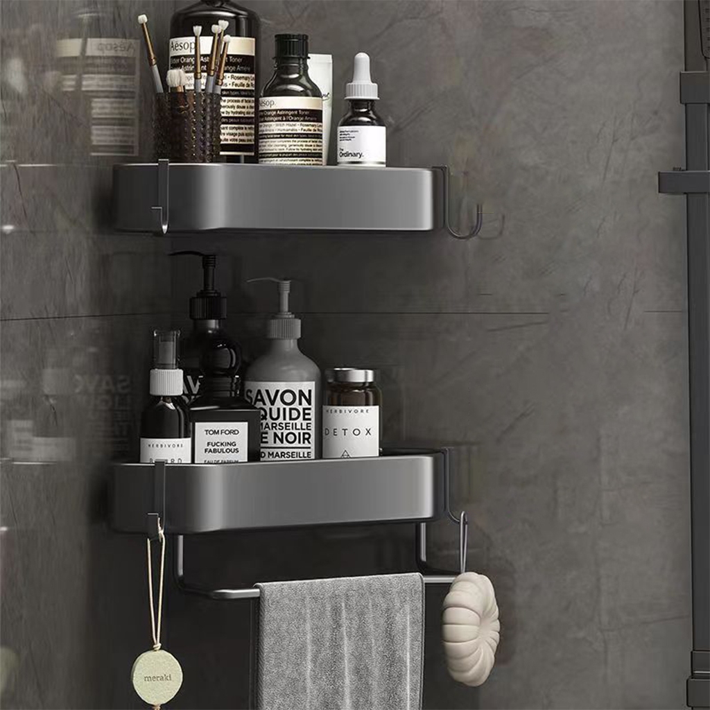 GANTUNGAN Bathroom Organizer Rack Triangle Corner Organizer Rack Double Layer Shower Caddy with Hanger Stainless Steel Bathroom Organizer Rack for Bathroom Supplies,