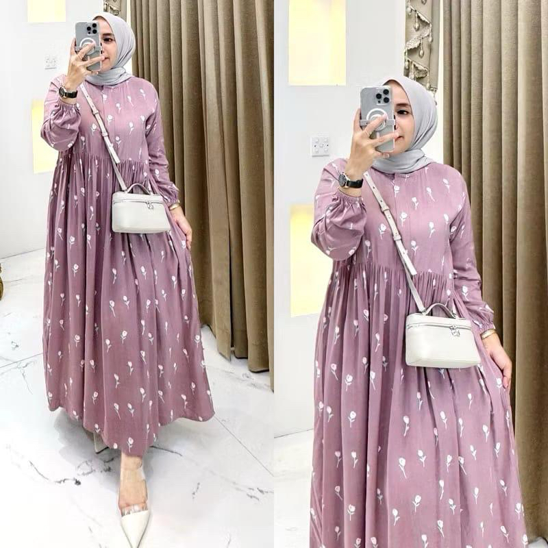 Amavy daily - Aura Midi Dress Jumbo Rayon Viscose LD 120 Busui Frenly / Dress Nyaman Kain Rayon Moti