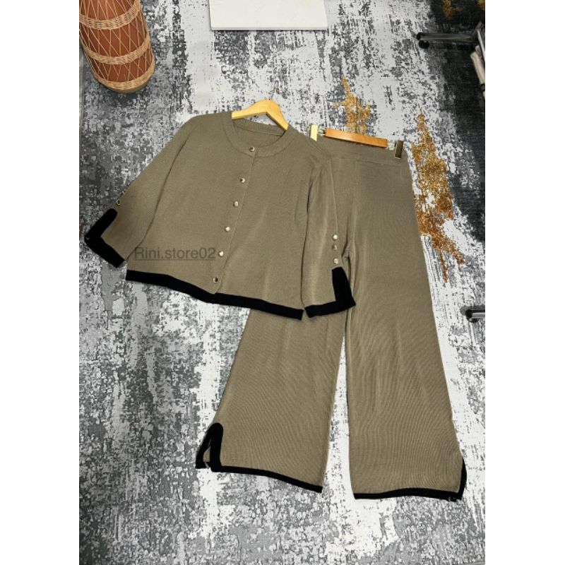 Sabrina Set Knit  Top / Setelan Wanita Oversize / Oneset Basic Cardi Dan Kulot