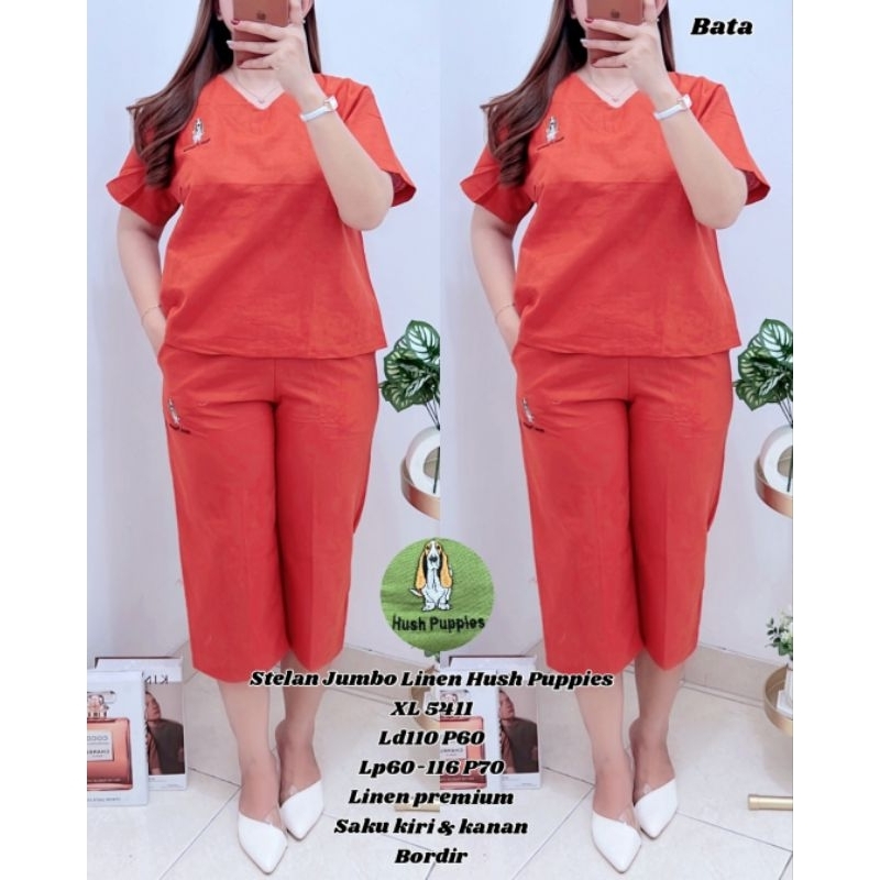 JOYSTUFF / TOP - Stelan Jumbo Linen Hush Puppies XL 5411 Import / set polos wanita ld 110cm / ready