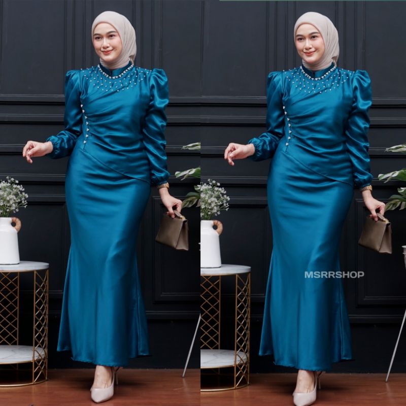 Vina Dress Satin Silk Premium wanita Kondangan Muslim Body Fit Viral Mermaid 2025