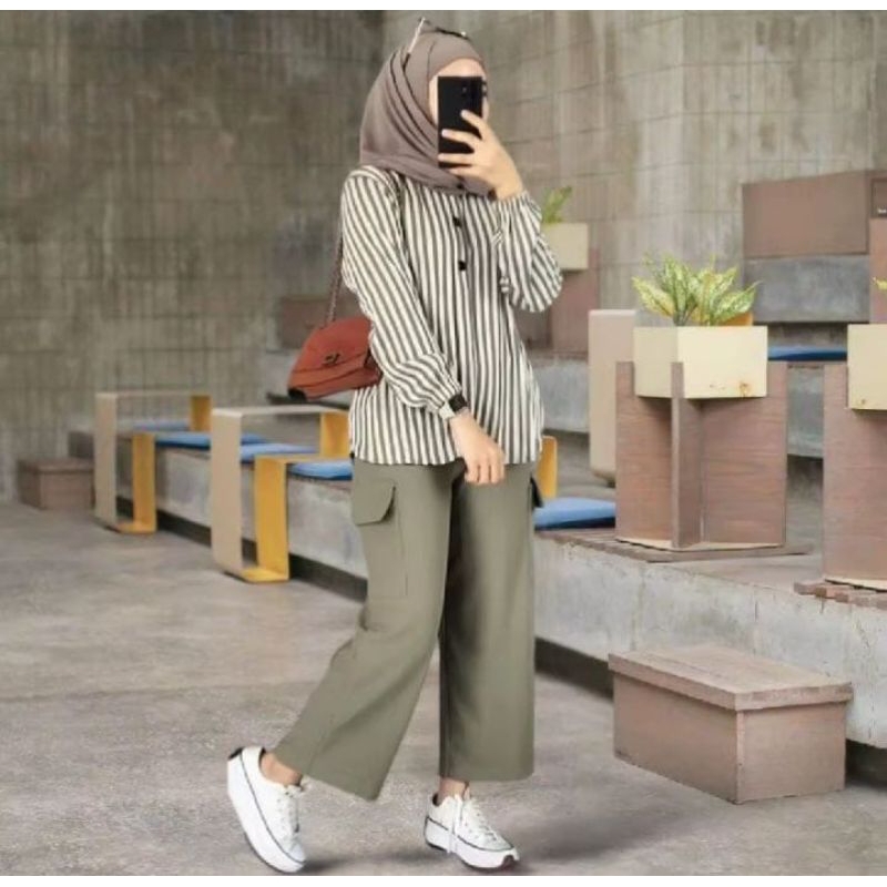 SETELAN KEMEJA SALUR TERBARU//SETELAN WANITA DEWASA TERBARU