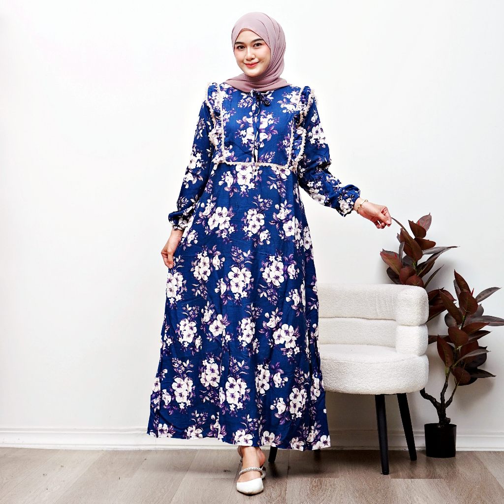 Geranium Dress Gamis Rayon Premium Wanita Dewasa Motif Bunga