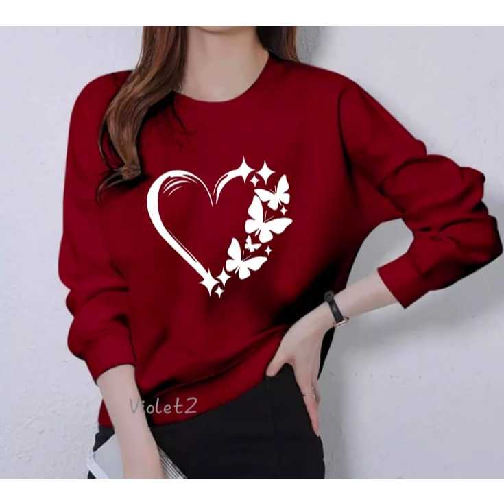 KAOS ATASAN WANITA LENGAN PANJANG DEWASA KEKINIAN MOTIF LOVE BUTTERFLY WANITA TRENDY GAMBAR CETAK DT