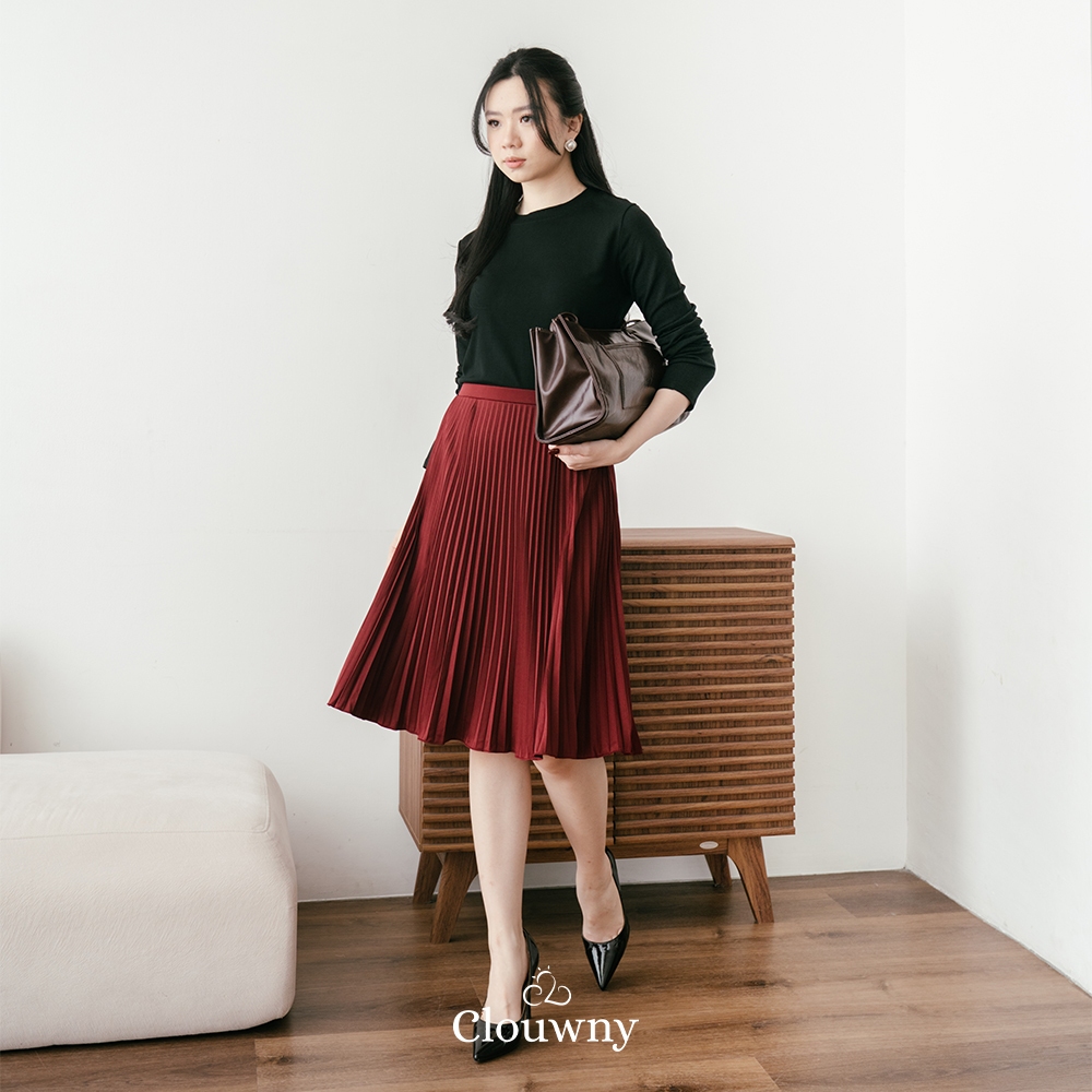Clouwny Vamos Midi Pleat Skirt Premium Plisket Pleats Rok Plisket Pleats Wanita Cocok Untuk Muslim