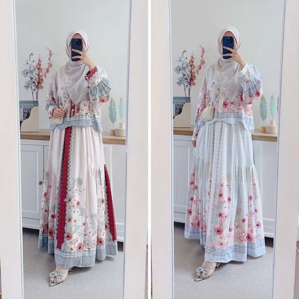 GDTIMA One Set Kemeja Setelan Wanita Motif Bunga Rok Wanita