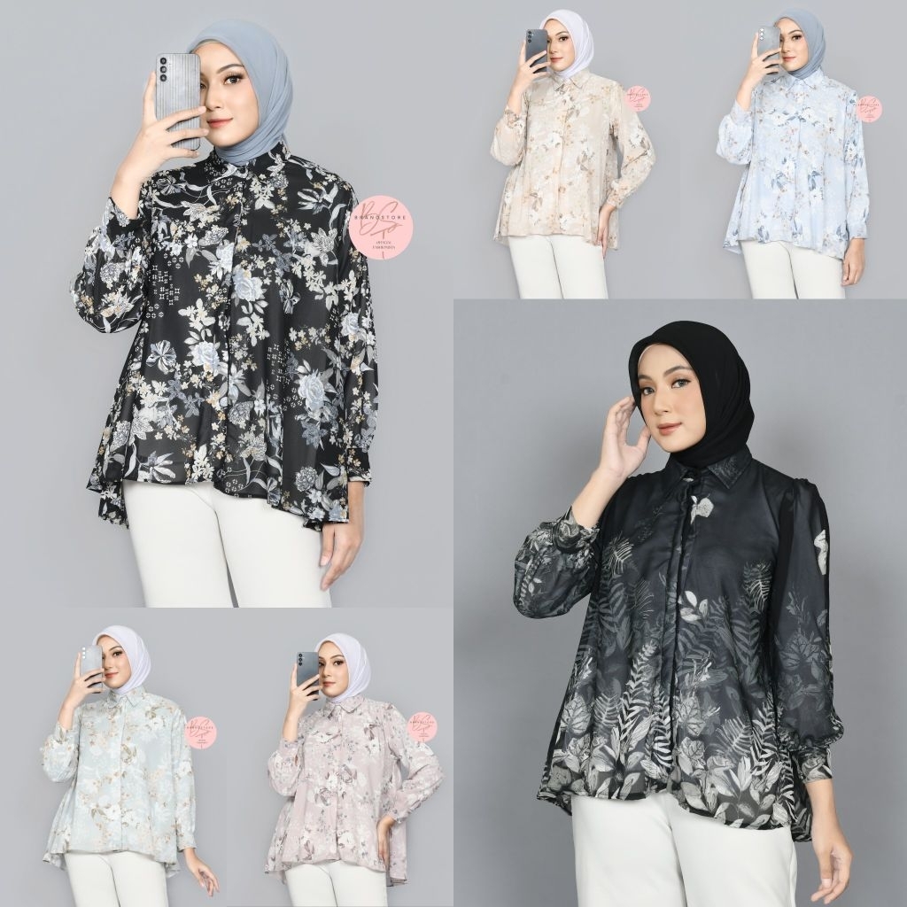 Kemeja Blouse Motif Atasan Wanita Shirt Kekinian Baju Muslim Remaja Dewasa Korean Casual Kekinian