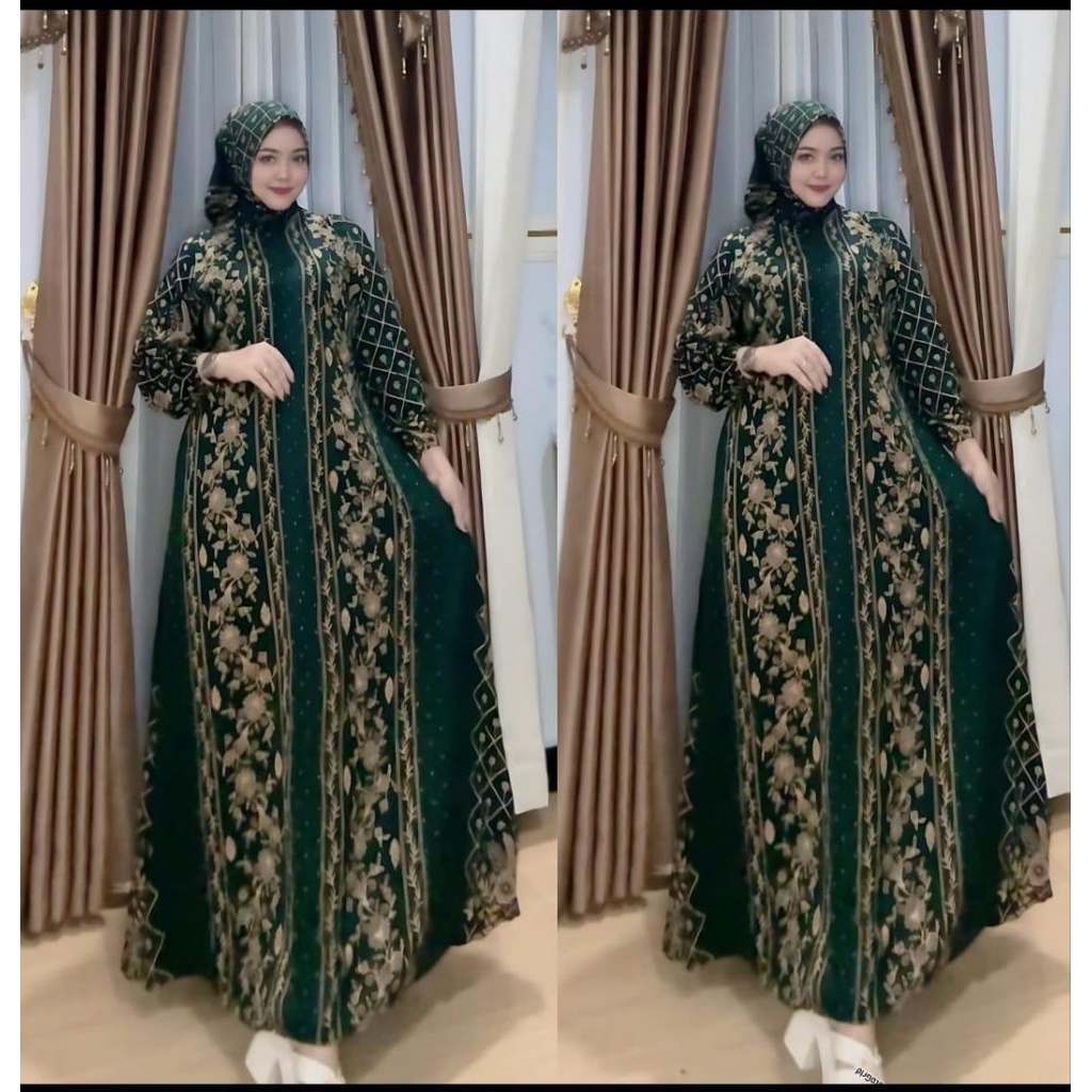 gamis padi set hijab bahan storjuan  cantik dan elegan  bhn katun rayon twill adem dan tebbal muat d