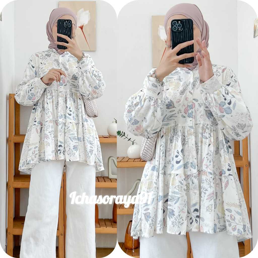 BLOUSE REMPEL BAHAN RAYON LD 105 CM MOTIF VIRAL KANCING DEPAN AKTIF BUSUI