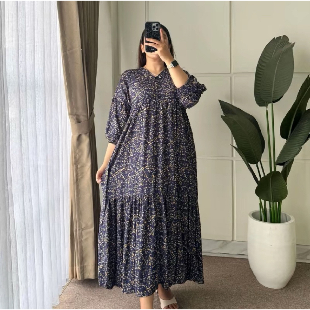 LIDIYA DRESS NEW RAYON MOTIF BUNGA WANITA JUMBO KEKINIAN