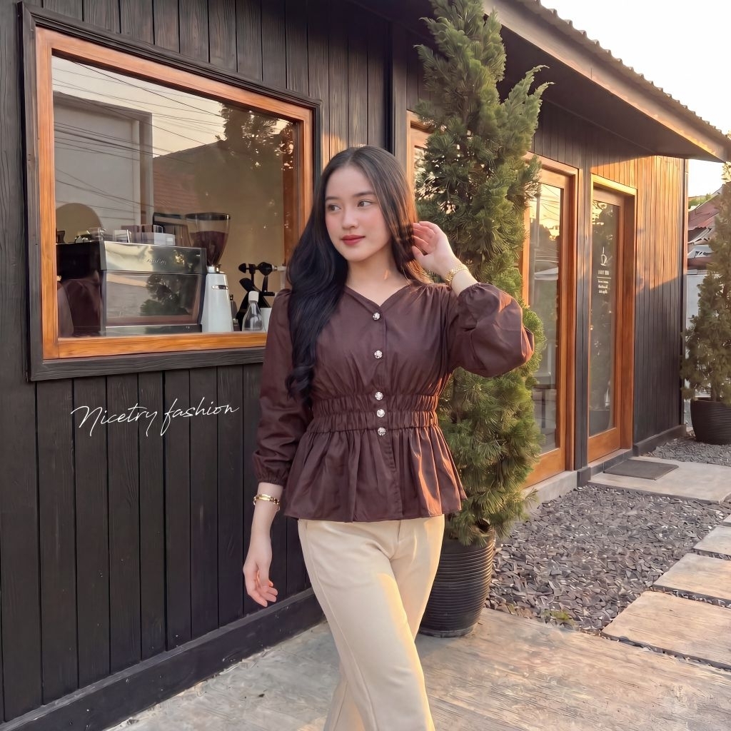 Valeraa Blouse | Atasan Wanita Terlaris Blouse Button Kemeja Slimfit Kancing Rosegold
