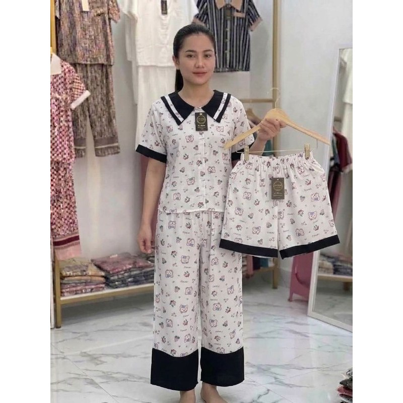 Setelan MURAH piyama wanita motif ISI 3 lengan pendek celana panjang +CELANA PENDEK kasual