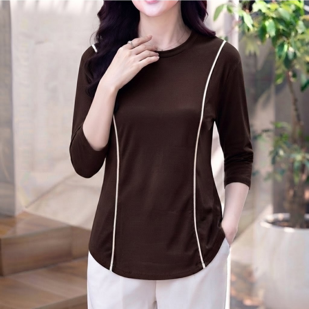 Keisyah Atasan Wanita Lengan 7/8 Motif List / Spandek Rayon Nyaman dan Melar / Cocok untuk santai 75