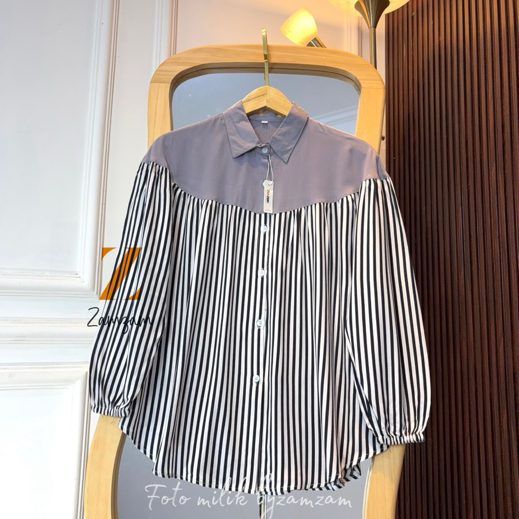 Selina Blouse Kemeja Salur Rayon Twill Elegan