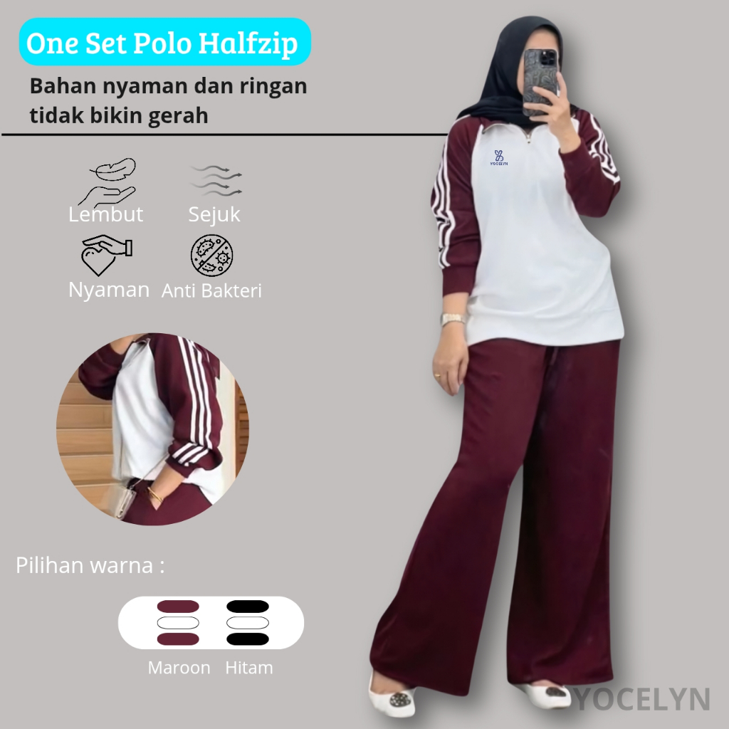 YOCELYN One Set Olaharaga Polo Lengan Pajang Wanita One Set Sport Senam, Lari, dan Golf