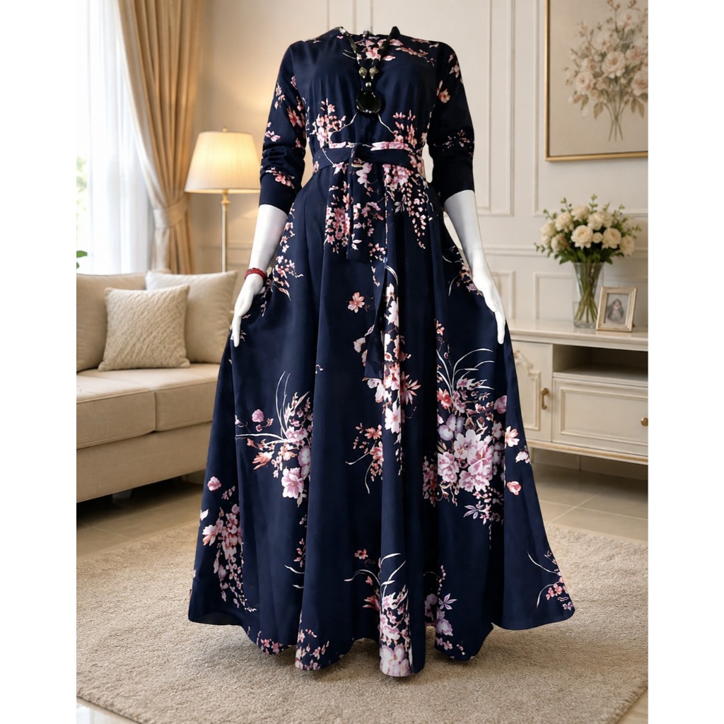 promo gamis bunga motif sakura terbaru bahan katun premium