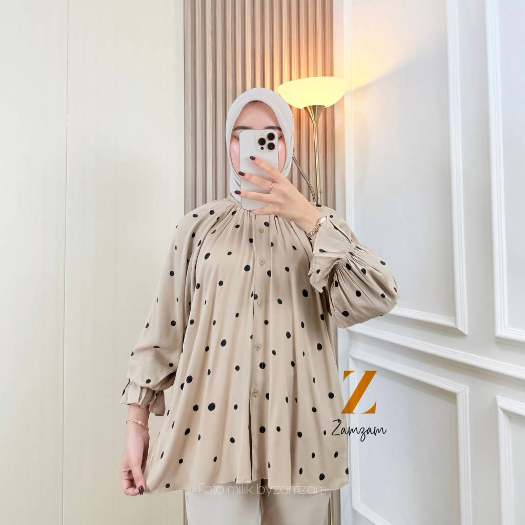 DAVINA Blouse Motif Polkadot Rayon Atasan Wanita Baju Kerja Dewasa Terbaru Adem Nyaman